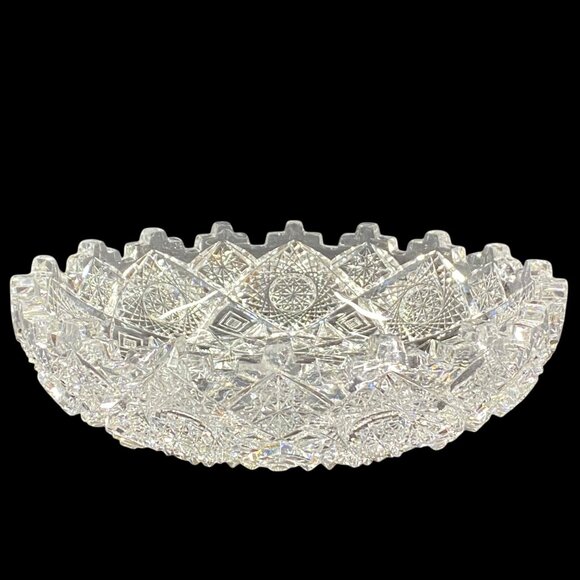 American Brilliant Period ABP Clark Prima Donna Low Cut Glass Bowl Castle Rim - Picture 3 of 16
